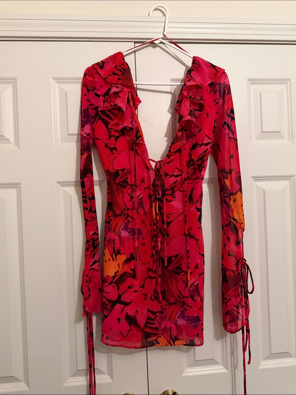 12th Tribe Red and Pink Floral Mini Dress